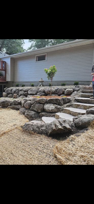 Gallery photos for Backyard Transformation with Boulder Walls and Steps: Image #1