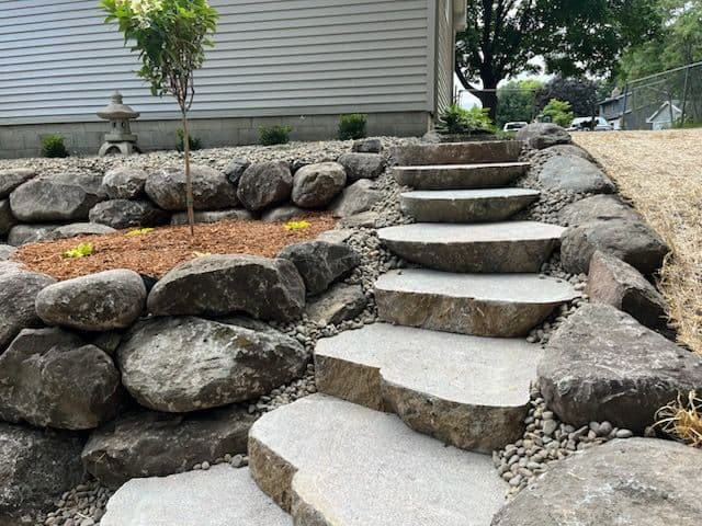 Gallery photos for Backyard Transformation with Boulder Walls and Steps: Image #2